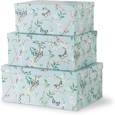 Soul & Lane Butterflies in Flight Photo Storage Boxes, Set of 3 Nesting Boxes with Lids, Floral Decorative Containers