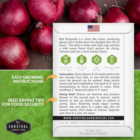 (1 Pack) Red Burgundy Onion Seeds for Planting Sweet Mild Short Day Red Onions with High Yield & Great Flavor Heirloom