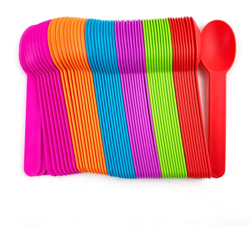 50 Pieces Wide Handle Plastic Spoons, 5.9" Ice Cream Dessert Spoons in Random 5 Colors