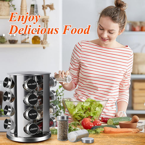 DOUBLE 2 C Revolving Countertop Spice Rack, Stainless Steel Seasoning Storage Organization, Spice Carousel Tower with
