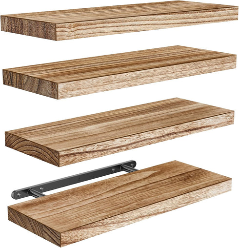 AMADA HOMEFURNISHING Floating Shelves, Paulownia Wood Wall Shelves for Living Room/Bedroom/Kitchen/Home Office,