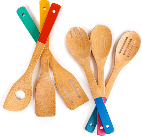 BergHOFF Bamboo 6Pc Utensil Set, Multi-Color, 12" with Hanging Loop