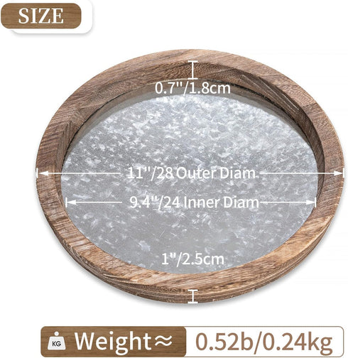Hanobe Round Wood Decorative Tray: Rustic Wooden Tray for Coffee Table Farmhouse Centerpiece Mirror Candle Holder