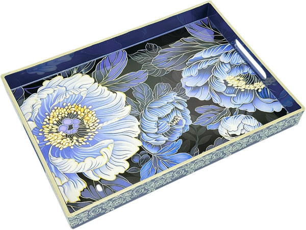 PDUHKO Serving Tray with Handles, 15.7 * 11.8 inches, Plastic Ottoman Tray with