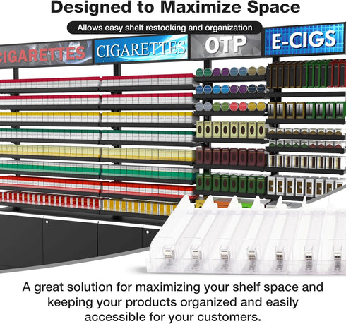 Pack of 3 Shelf Pushers Dividers - Organizer for Smoke Shop, Convenience Store - Drink, Box & Cigarette Display for