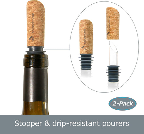 Soireehome Pourist Pair of Gourmet Glass and Cork Stopper Spouts with Silicone Gasket - 2-pack