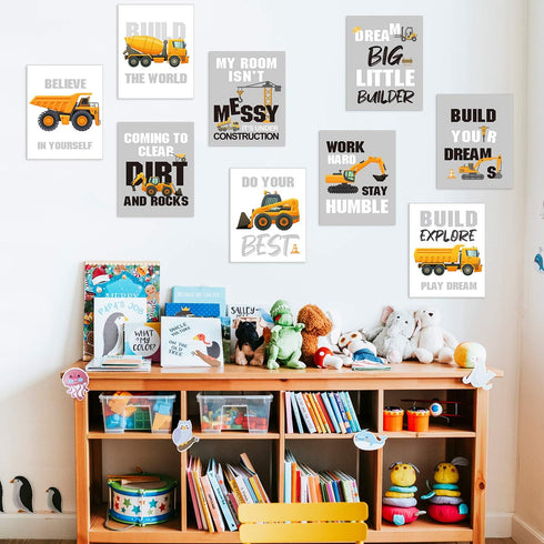 Outus Set 9 8 10 Inch of Construction Room Decor Trucks Inspirational Quote Art Print Transport Vehicle Motivational