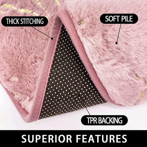 Marble Bathroom Rugs and Mats Set - 3 Piece Nonslip Pink Washable Bath Mat for Water Absorbent Shower Rug