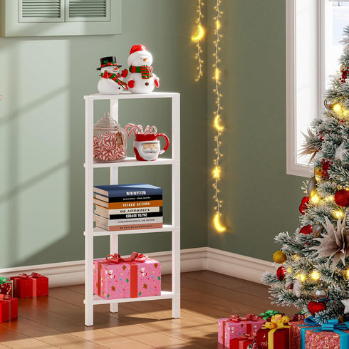 4-Tier BS05BW004 TUTOTAK Corner Shelf, Corner Bookshelf for Small Space, Narrow Display Corner Shelf Stand with Storage