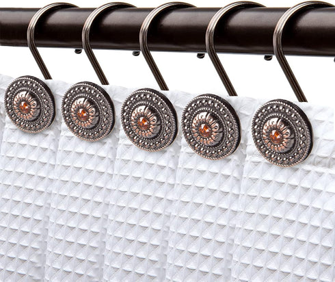 Decorative Bronze Shower Curtain Hooks, Rust Proof Rings for Bathroom, 12Pcs Shower Curtain Liner Hooks