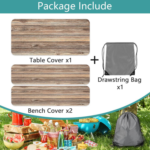 Xguatan 3 30x72 Inch Picnic Table Cover with Bench Covers Camping Essentials Farmhouse Waterproof Windproof Wood Grain