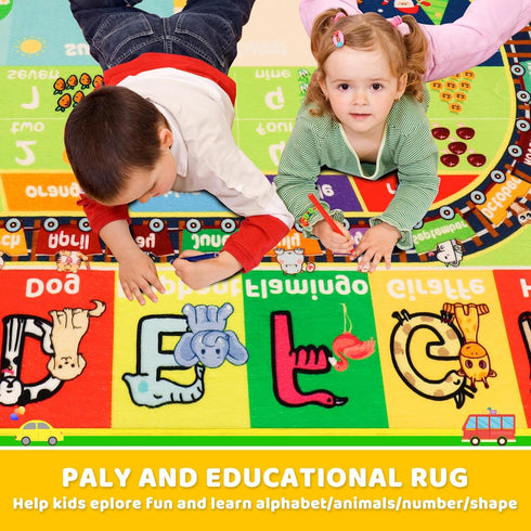 Mfmiudole 59"39.4" ABC Kids Rug for Playroom Baby Play Mat Alphabet Rug Animal Number Shape Classroom Rug Kids Playroom