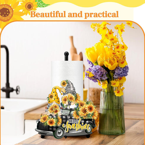 Shellwei Summer Spring Sunflower Paper Towel Holder, Floral Kitchen Decor Stand for Countertop Home Decorations
