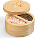 OUTNILI 2-Compartment Salt Box with Lid and Spoon, Bamboo Salt Cellar with Swivel