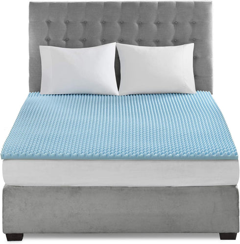 Sleep Philosophy Gel Infused Memory Foam Mattress Topper - Luxurious Queen Size, 1.5" Thick, Enhanced Bed Support, Blue