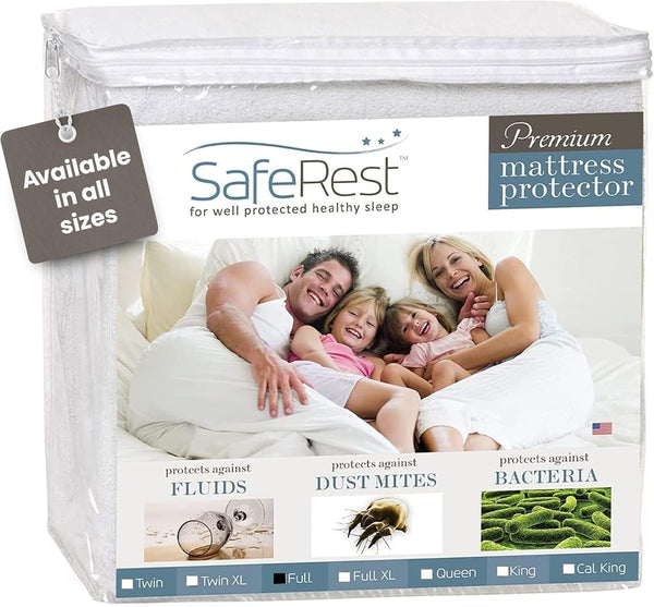 SafeRest Waterproof Full Size Mattress Protector - Fitted with Stretchable Pockets -