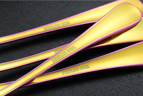 Kyraton 6 Pieces Rainbow Dinner Fork Set - Stainless Steel 8.17 Inch Colorful Titanium Plating Silverware