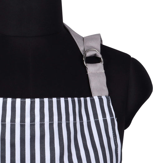 AMOUR INFINI Cotton Aprons for Women, Adjustable Strap and Waist Ties, Reusable for Baking and Cooking (Charcoal)