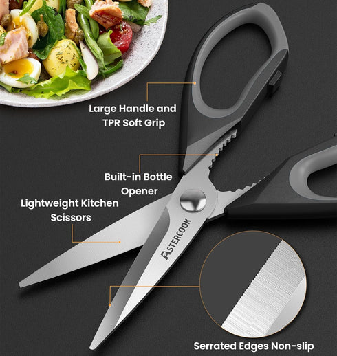 Astercook Heavy Duty Kitchen Shears with Serrated Blade, Ergonomic Handle - For Poultry, Herbs, Vegetables by Astercook