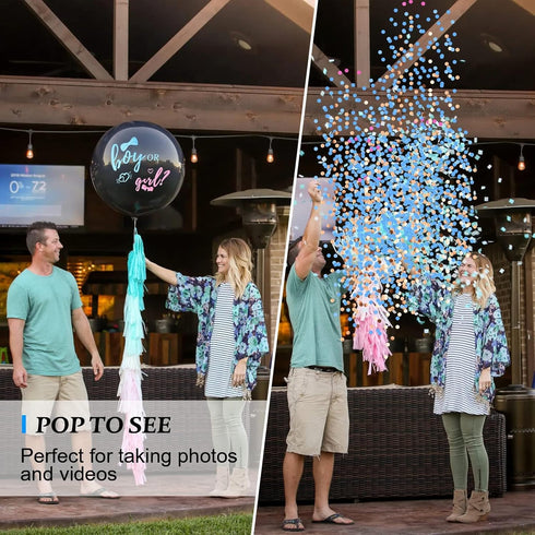 Thickened Gender Reveal Balloon - 2pcs Confetti Balloons with Pink and Blue Confetti – 36 Inch for Photos