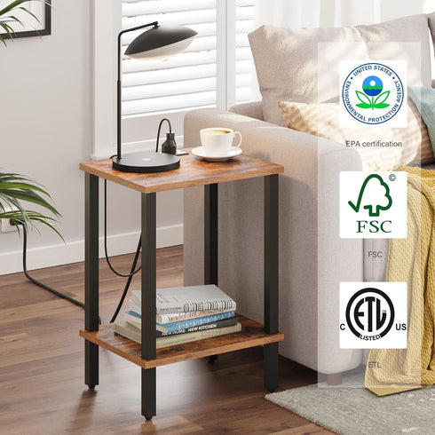 2-Tier TB01BB040 TUTOTAK End Table with Charging Station, Side Table with USB Ports and Outlets, Nightstand, Storage