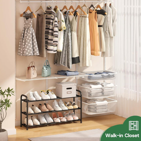 kiplant Closet, 3-Tier Closet Shoe Rack for Expandable Shoe Rack Metal Organizer, Heavy Duty Black Shoe Storage Shelf