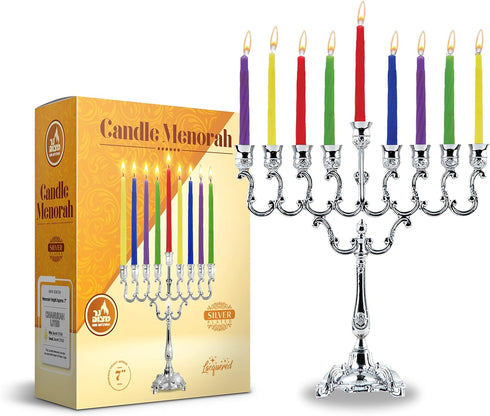 Ner Mitzvah Silver Plated Candle Menorah, Fits Standard Hanukkah Candles, 7.25" High x 6.5" Wide