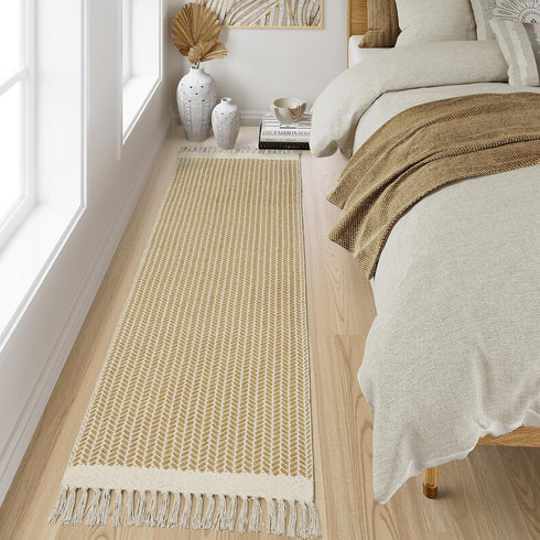2x7 Lahome Belle Boho Laundry Room Rug, Runners for Hallways Lightweight Entry Woven Cotton Runner Rug with Tassels