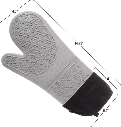 Silicone Oven Mitts – Extra Long Professional Quality Heat Resistant with Quilted Lining, 1 Pair Gray by Lavish Home