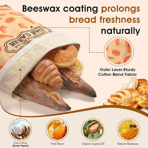 1 Pack Beeswax Bread Bags for Sourdough Homemade Bread, XL Cotton Lining Sourdough Reusable Natural Beeswax Bread