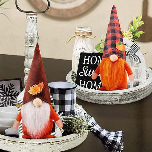 3 Pcs Fall Decoration Gnomes Plush Elf Doll Figurine with Pumpkin and Autumn Maple Leaves for Thanksgiving