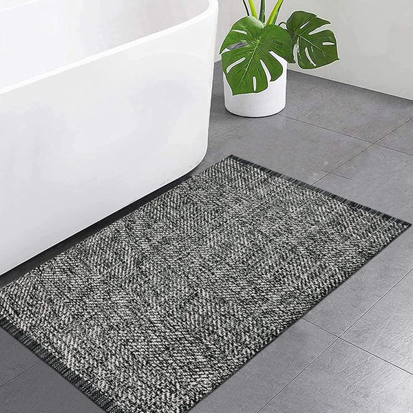 LEEVAN 2'x3' Black Washable Bathroom Rug, Modern Reversible Cotton Entryway Mat for Kitchen and Laundry Room