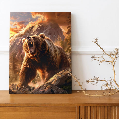 Forest Bear Decor Wall Art, Canvas Print Framed Artwork for Bathroom, Bedroom, Living Room - 12x16
