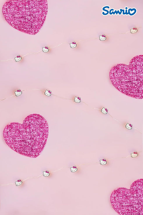 20ct 7 Silver Buffalo Hello Kitty Face with Pink Bow Decorative String Lights, Feet Long, Battery Powered (Batteries