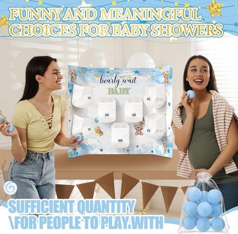 31 1 7 10 1 Ctosree Pieces Bear Baby Shower Diaper Game Diaper Baby Shower Game Board Diapers Plastic Balls Organza Bag