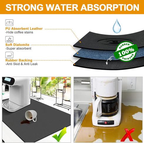 Dish Drying Mats for Kitchen Counter, Waterproof Mat for Coffee Bar Accessories, Deep Gray 16"*19"