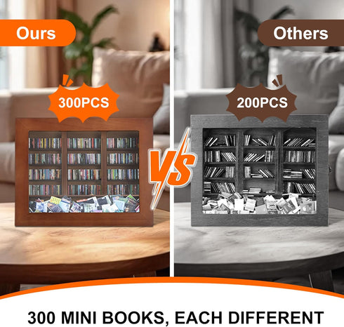 DIIWOODX 300PCS Anxiety Mini Bookshelf Mini Books with Mini Bookshelf Shake Away Your Anxiety Wooden Miniature Book