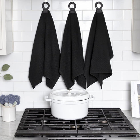Ritz Premium Hook and Hang Towel, 2-Pack, 18" x 28", Durable Rubber Hook, Super Soft Hand Cloths, Black