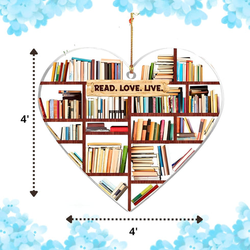 Book Lovers Gifts for Women-Book Ornament Heart Shaped Bookshelf Christmas Decoration with Read Love Live Quote Gifts