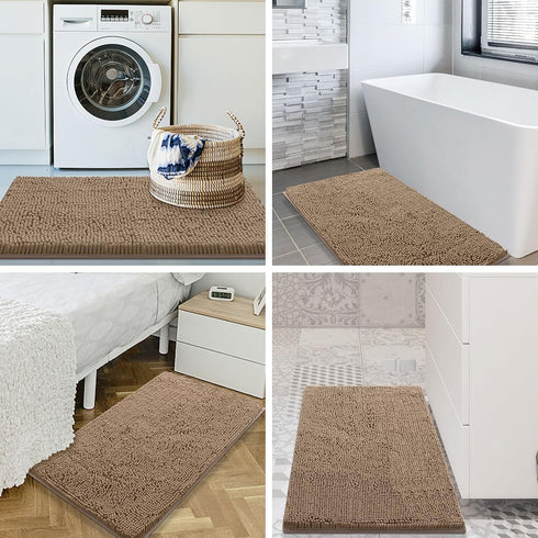 smiry Luxury Chenille Bath Rug, Extra Soft Shaggy Bathroom Mat, Non-Slip Plush Carpet Runner, Machine Washable