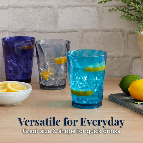 US Acrylic Optix 14oz Reusable Drinking Glasses (Set of 8) in Coastal Colors | BPA-Free Tumblers, Made in USA |