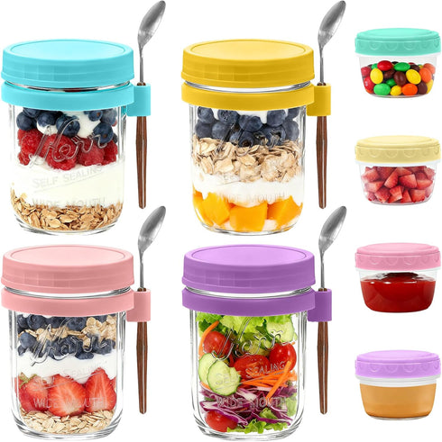 Overnight Oats Containers with Lids, 4-pack Overnight Oats Jars with Spoons and