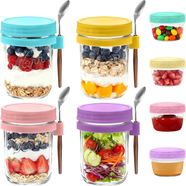 Overnight Oats Containers with Lids, 4-pack Overnight Oats Jars with Spoons and