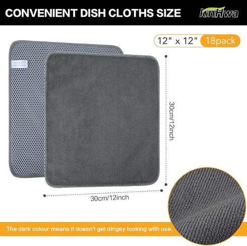 12inchx12inch 18 Pack) KinHwa Kitchen Washcloths for Dishes Absorbent Microfiber Dish Cloths Quick Dry Dish Rags