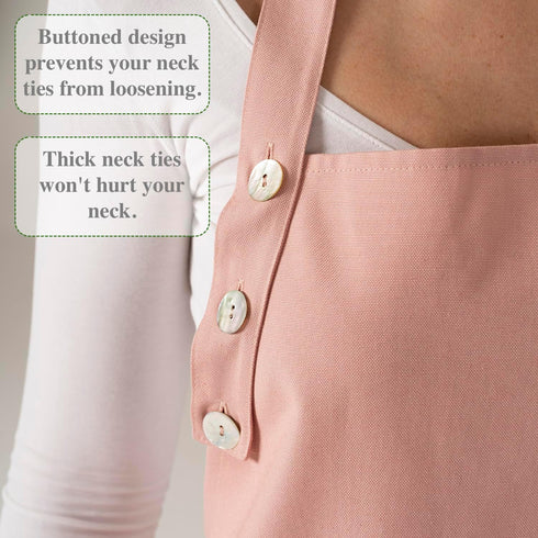 Kitchen Apron Waterdrop Resistant Cotton Apron - Adjustable Aprons for Women with Pockets, 10 Color Options