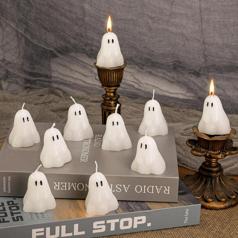 EBaokuup 10 PCS 2'' X 1.6'' Halloween Ghost Candles, Ghost Shaped Decor Candles,