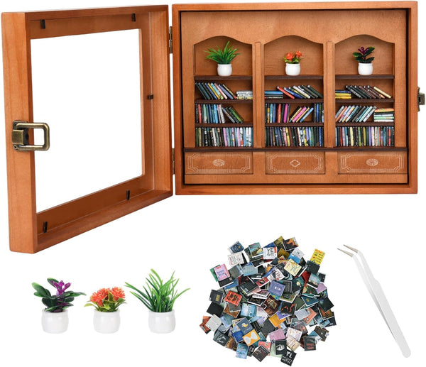 Pawnoc Anxiety Bookshelf with 200 Mini Books, Mini Library Decor, Shake Away Your