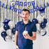 Blue Birthday Party Decorations, Happy Birthday Decorations with Banner, Blue Silver Confetti Balloons for Men