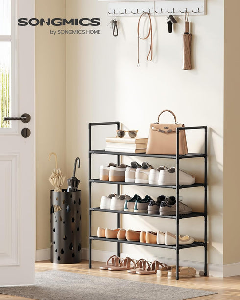 4-Tier Closet, ULSH044BH02 SONGMICS Shoe Rack, Shoe Storage for Hallway Slim and Space-Saving, Metal Frame, Non-Woven