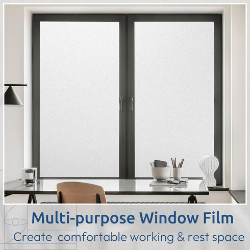 rabbitgoo Window Privacy Film, Non-Adhesive Frosted Glass Window Film for Bathroom, Matte White 35.4" x 78.7"